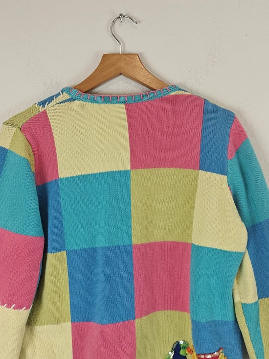 VTG Christina Rotelli Patchwork Bird Cardigan Embroidered Cottagecore M/L - Picture 13 of 13